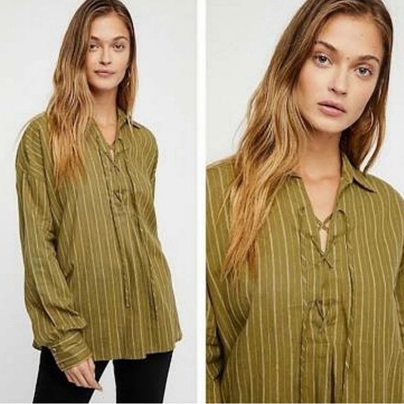 Free People Tops - Free People Under the Boardwalk Lace Up Blouse XL